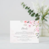 Blush roze Waterverf Floral Greenery Wedding Informatiekaartje (Staand voorkant)