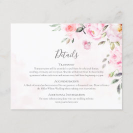 Blush roze Waterverf Floral Greenery Wedding Informatiekaartje