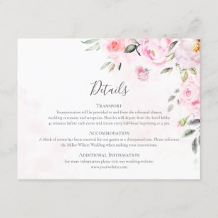 Blush roze Waterverf Floral Greenery Wedding Informatiekaartje