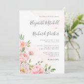 Blush roze Waterverf Floral Greenery Wedding Kaart (Staand voorkant)