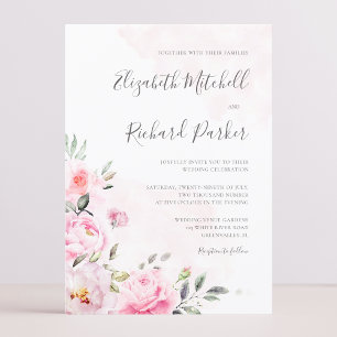 Blush roze Waterverf Floral Greenery Wedding Kaart