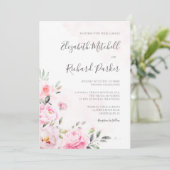 Blush roze Waterverf Floral Greenery Wedding Kaart (Staand voorkant)