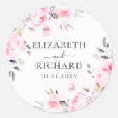 Blush roze Waterverf Floral Greenery Wedding Ronde Sticker (Voorkant)