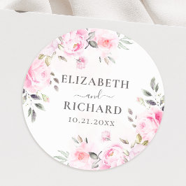 Blush roze Waterverf Floral Greenery Wedding Ronde Sticker
