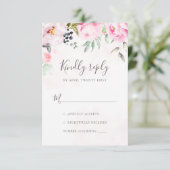 Blush roze Waterverf Floral Greenery Wedding RSVP Kaartje (Staand voorkant)