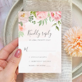 Blush roze Waterverf Floral Greenery Wedding RSVP Kaartje