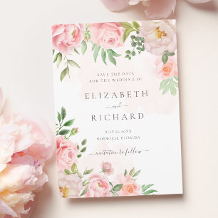 Blush roze Waterverf Floral Greenery Wedding Save The Date