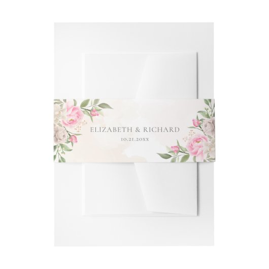 Blush roze Waterverf Floral Greenery Wedding Uitnodigingen Wikkel (Voorkant Voorbeeld)