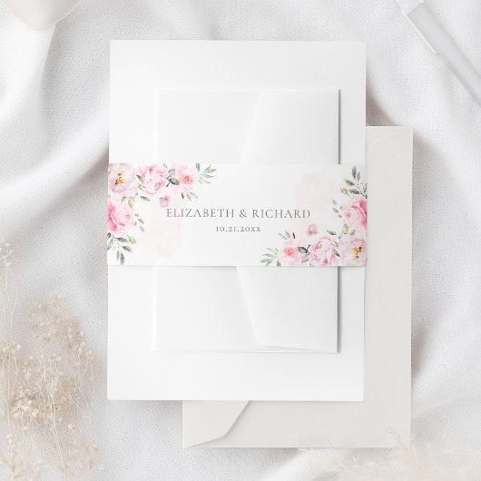 Blush roze Waterverf Floral Greenery Wedding Uitnodigingen Wikkel