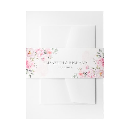 Blush roze Waterverf Floral Greenery Wedding Uitnodigingen Wikkel (Voorkant Voorbeeld)