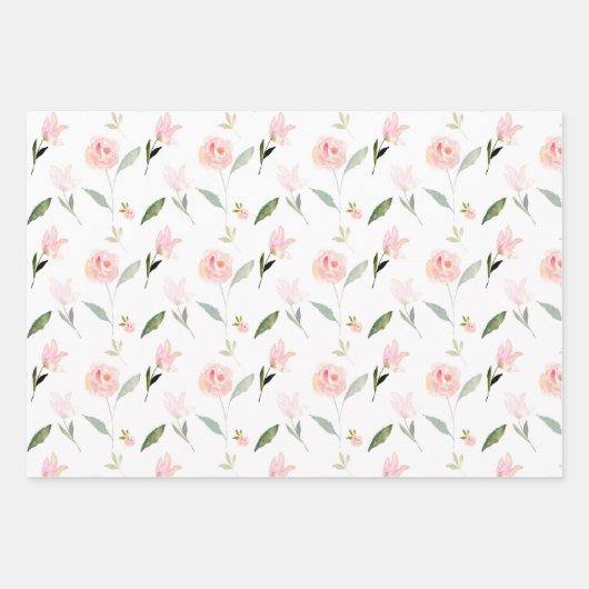 Blush Roze Waterverf Floral Inpakpapier Vel (Voorkant)