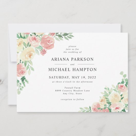 Blush Roze Waterverf Floral Kaart (Voorkant)