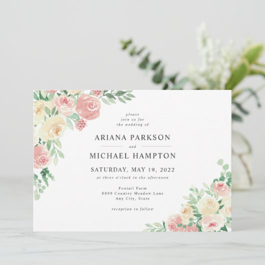 Blush Roze Waterverf Floral Kaart (Staand voorkant)