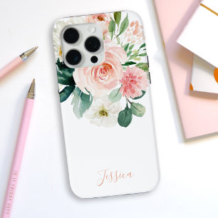 Blush roze Waterverf Floral met Jouw naam iPhone 15 Pro Max Hoesje