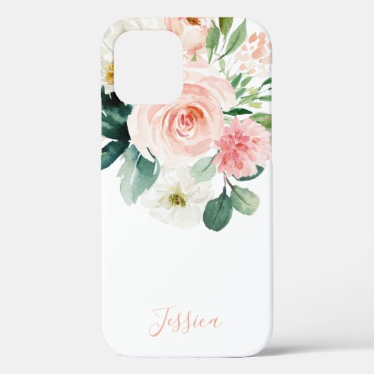 Blush roze Waterverf Floral met Jouw naam Case-Mate iPhone Case (Achterkant)