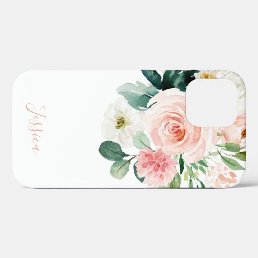 Blush roze Waterverf Floral met Jouw naam Case-Mate iPhone Case (Achterkant (horizontaal))