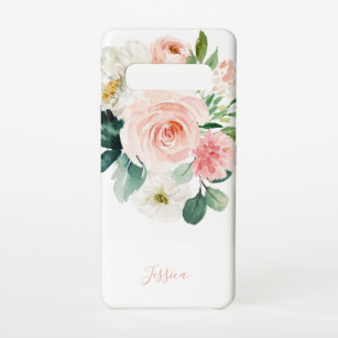 Blush roze Waterverf Floral met Jouw naam Samsung Galaxy S10 Hoesje