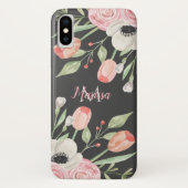Blush Roze Waterverf Floral Monogram Case-Mate iPhone Case (Achterkant)