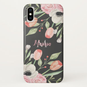 Blush Roze Waterverf Floral Monogram Case-Mate iPhone Case
