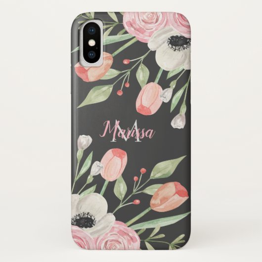Blush Roze Waterverf Floral Monogram Case-Mate iPhone Case (Achterkant)