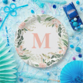 Blush roze waterverf floral monogram initiaal papieren bordje (Feest)