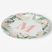 Blush roze waterverf floral monogram initiaal papieren bordje (Gekanteld)