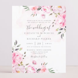 Blush roze Waterverf Floral Peony Wedding Invite