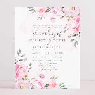 Blush roze Waterverf Floral Peony Wedding Invite