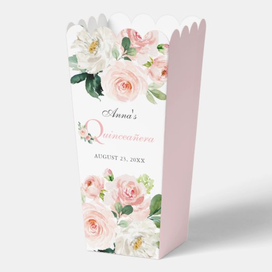 Blush Roze Waterverf Floral Quinceañera Bedankdoosjes (Achterkant)