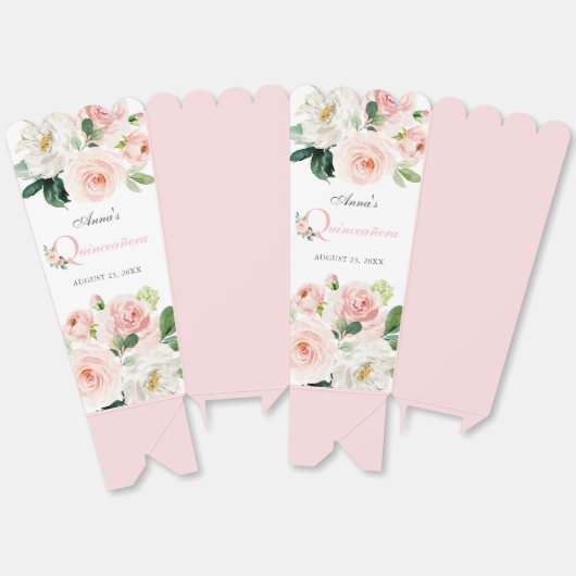 Blush Roze Waterverf Floral Quinceañera Bedankdoosjes (Ongevouwen)