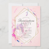 Blush Roze Waterverf Floral Quinceañera Kaart (Voorkant)