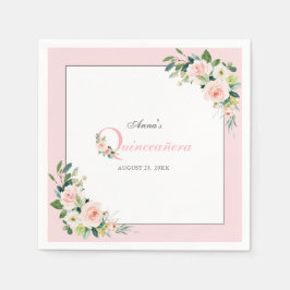 Blush Roze Waterverf Floral Quinceanera Verjaardag Servet
