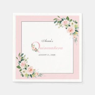 Blush Roze Waterverf Floral Quinceanera Verjaardag Servet
