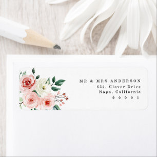 Blush Roze Waterverf Floral Return Address Label