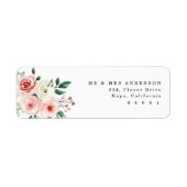 Blush Roze Waterverf Floral Return Address Label (Voorkant)