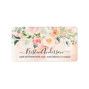 Blush Roze Waterverf Floral Return Address Label