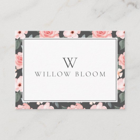 Blush Roze Waterverf Floral Roos & Sage Greenery Visitekaartje (Voorkant)