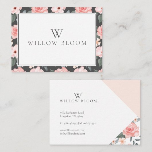 Blush Roze Waterverf Floral Roos & Sage Greenery Visitekaartje (Voorkant / Achterkant)