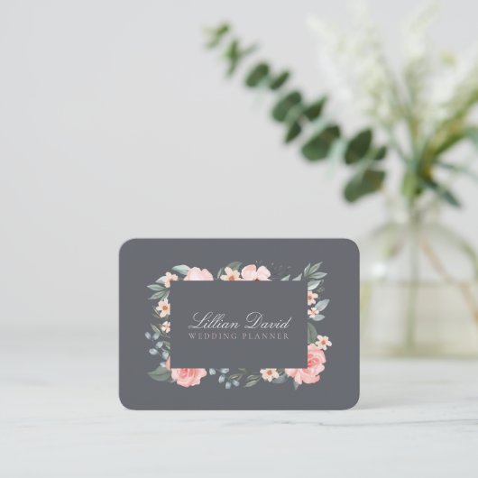 Blush Roze Waterverf Floral Roos & Sage Greenery Visitekaartje (Staand voorkant)
