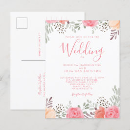Blush roze Waterverf Floral Roos Weddenschap Uitno Briefkaart