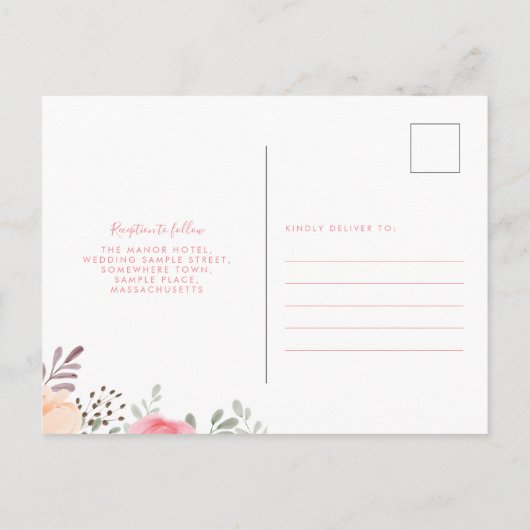 Blush roze Waterverf Floral Roos Weddenschap Uitno Briefkaart (Achterkant)