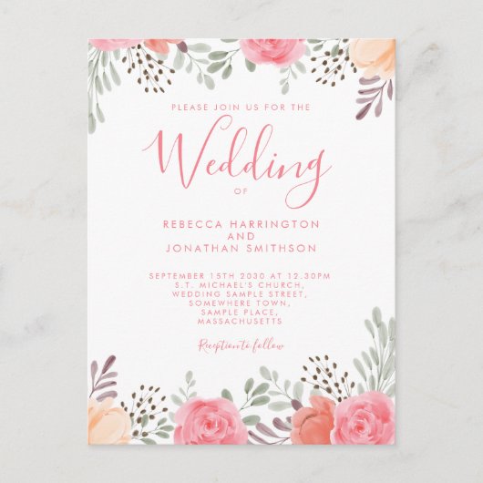 Blush roze Waterverf Floral Roos Weddenschap Uitno Briefkaart (Voorkant)