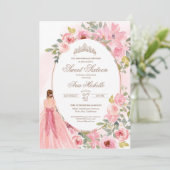 Blush Roze Waterverf Floral Sweet 16 Birthday Inv Kaart (Staand voorkant)