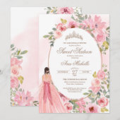 Blush Roze Waterverf Floral Sweet 16 Birthday Kaart (Voorkant / Achterkant)