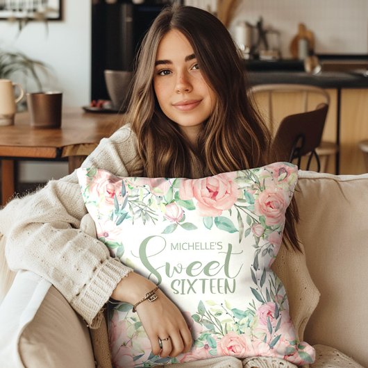 Blush Roze Waterverf Floral Sweet 16 Kussen