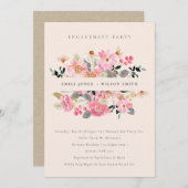 Blush roze Waterverf Floral Verloving uitnodigen Bedankkaart (Voorkant / Achterkant)