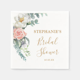 Blush Roze Waterverf Floral Vrijgezellenfeest Servet