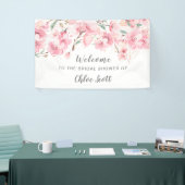 Blush Roze Waterverf Floral Vrijgezellenfeest Spandoek (Beurs)