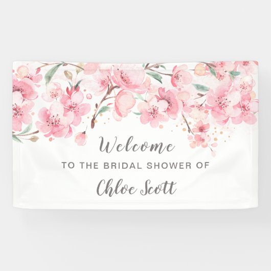 Blush Roze Waterverf Floral Vrijgezellenfeest Spandoek (Horizontaal)