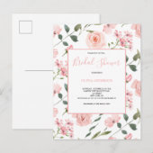 Blush Roze Waterverf Floral Vrijgezellenfeest Uitnodiging Briefkaart (Voorkant / Achterkant)